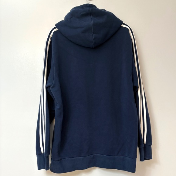 Adidas Mens XL Hoodie Navy Blue White 3 Stripe Pullover‎ Sweatshirt - Picture 3 of 6
